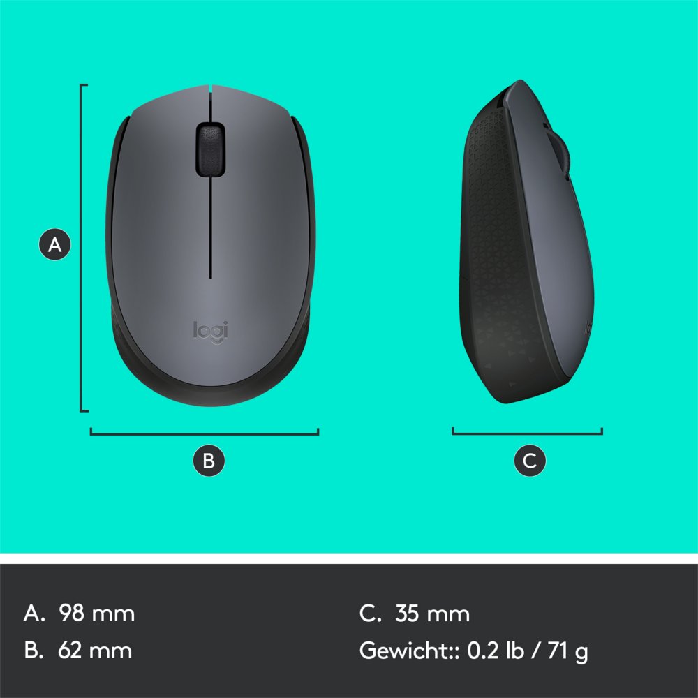 Logitech M170 | Draadloze Muis | Links- en Rechtshandig | RF | 1000 DPI | Grijs - Afbeelding 10