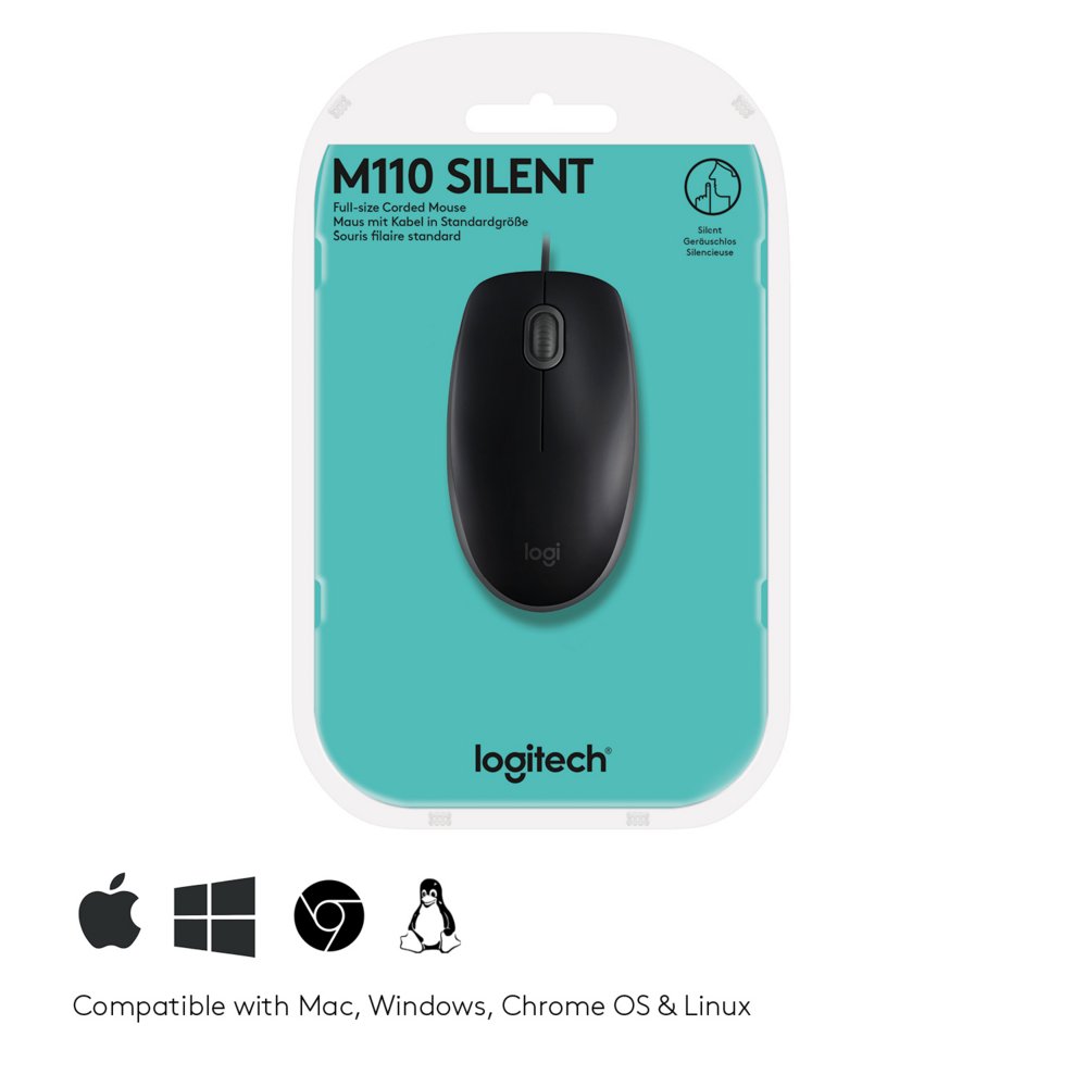 Logitech B110 Silent | Bekabelde Muis | Links- en Rechtshandig | USB-A | 1000 DPI | Zwart - Afbeelding 8