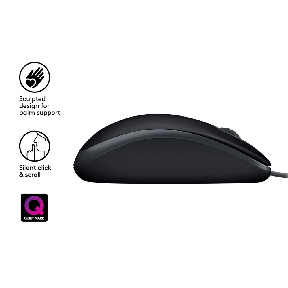 Logitech B110 Silent | Bekabelde Muis | Links- en Rechtshandig | USB-A | 1000 DPI | Zwart - Afbeelding 6