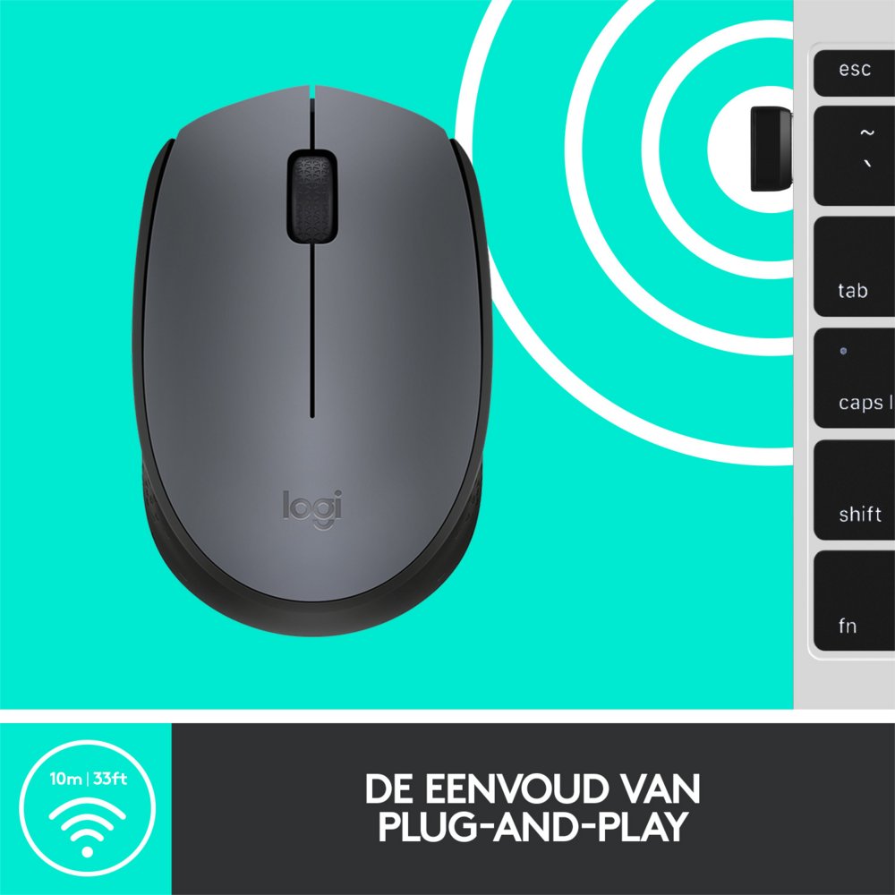Logitech M170 | Draadloze Muis | Links- en Rechtshandig | RF | 1000 DPI | Grijs - Afbeelding 8