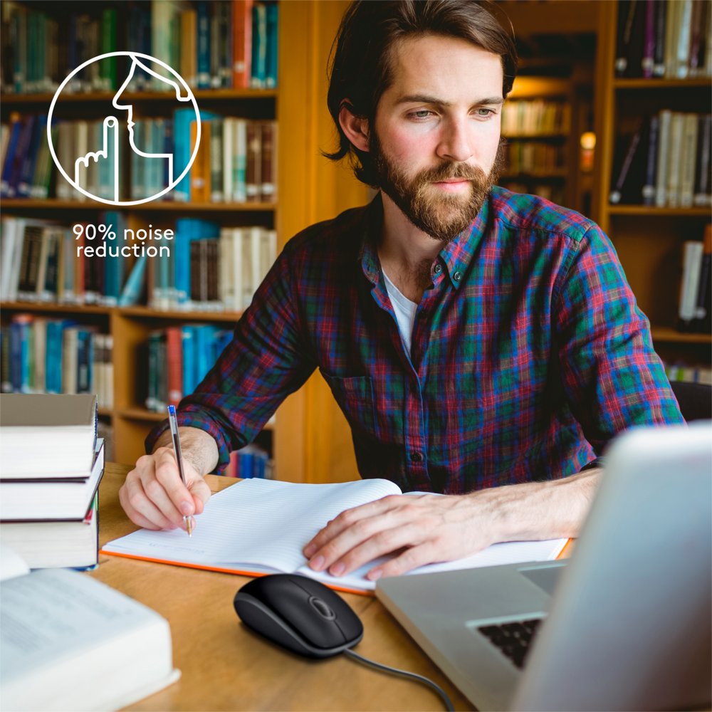 Logitech B110 Silent | Bekabelde Muis | Links- en Rechtshandig | USB-A | 1000 DPI | Zwart - Afbeelding 3