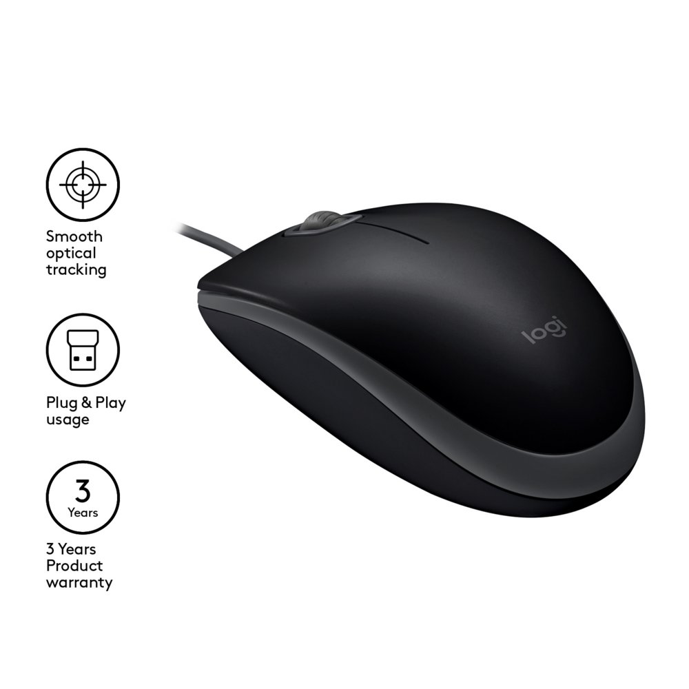 Logitech B110 Silent | Bekabelde Muis | Links- en Rechtshandig | USB-A | 1000 DPI | Zwart - Afbeelding 7